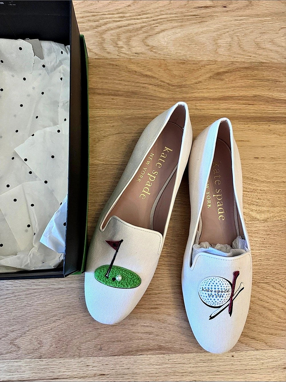 Kate Spade Lounge Golf Loafers Canvas Flats Cream US 10 B